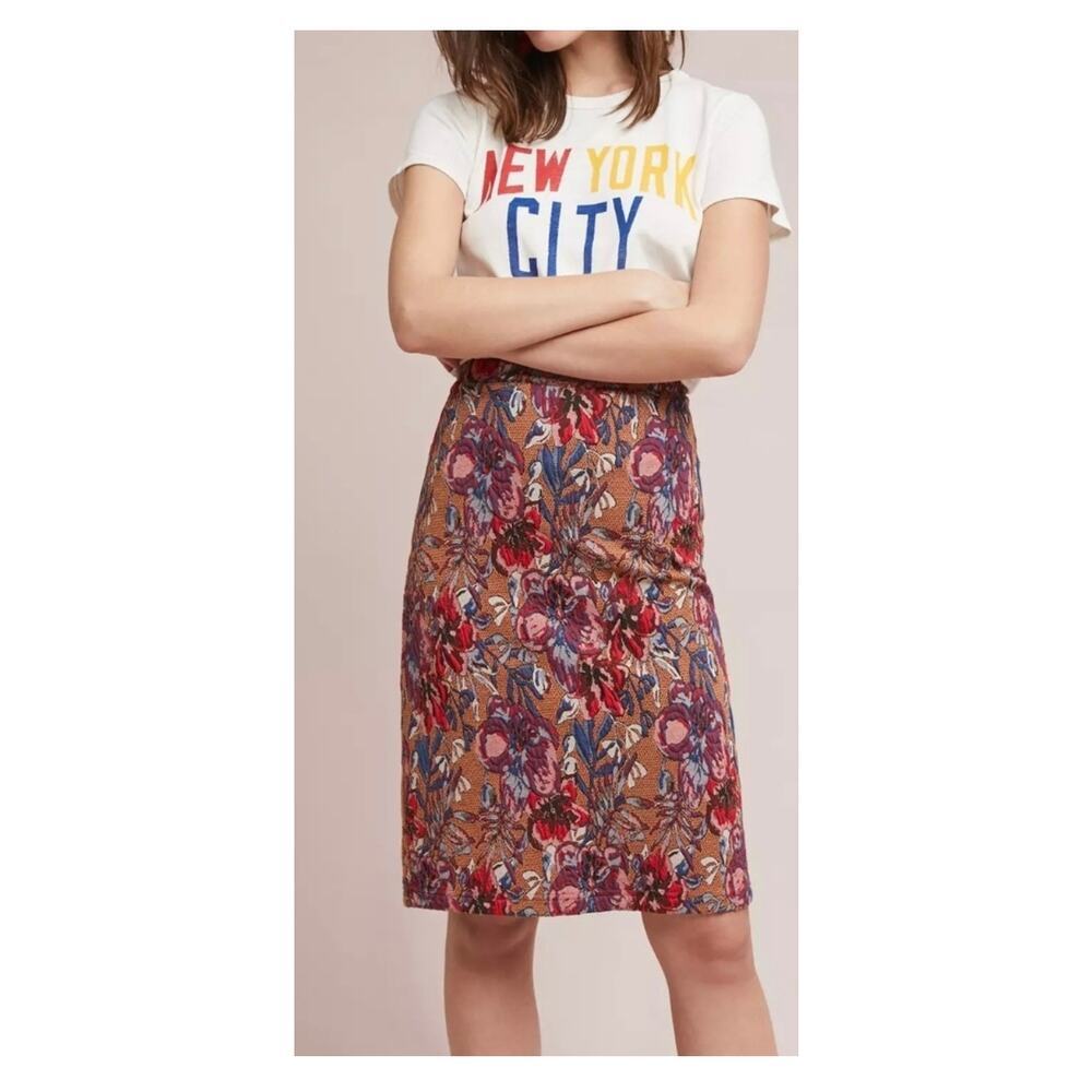 Anthropologie Maeve Women’s Knee Length Floral Knit Stretch‎ Pencil Skirt Office